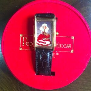 NEW Fossil 1995 Peppermint Barbie Wrist Watch Red Face, Black Band, Original Box